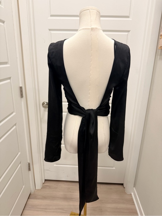 Zara Tops - Zara Black Satin Drape Neck Long Sleeve Open Back Top NWT